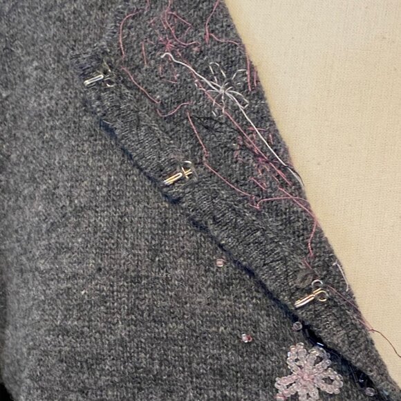 Vintage April Cornell Wool Beaded Floral Cardigan Feminine Dark Fairy Grunge-S - Picture 7 of 15
